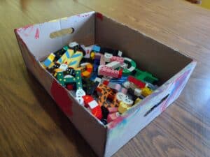 Picture of prizes in a painted cardboard box