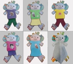 Picture of elephant lovey in different paper outfits
