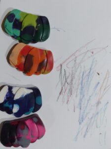 Picture of crayons made by melting crayons in the oven