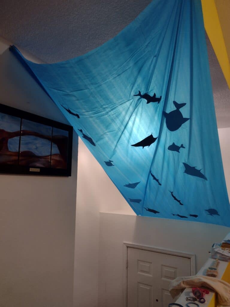 View of fish silhouette party decoration from the side