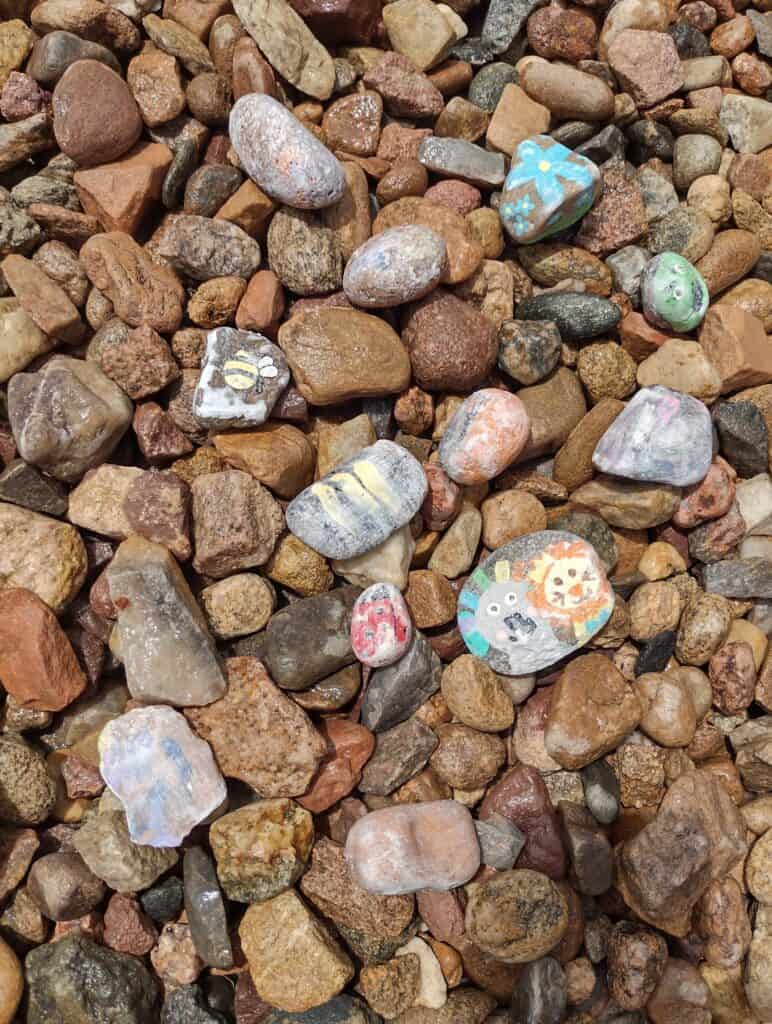 Picture of fully wet hyrdochromic painted rocks with secret rock painting images showing