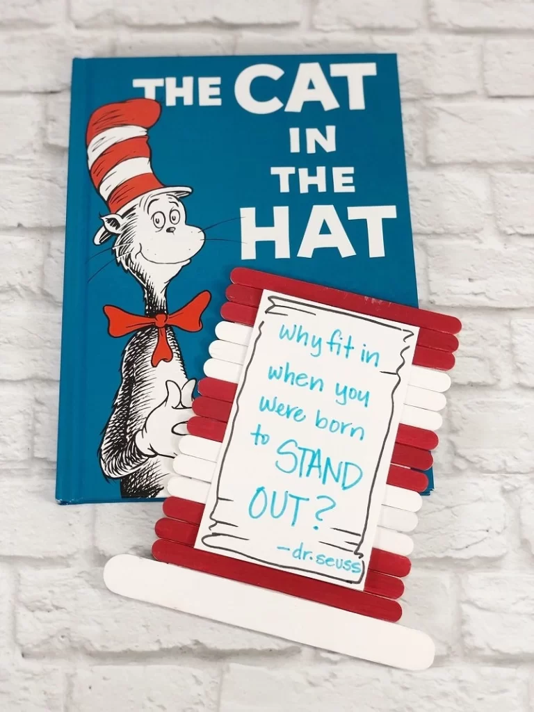 Picture of a Dr Seuss Cat in the Hat popsicle stick craft