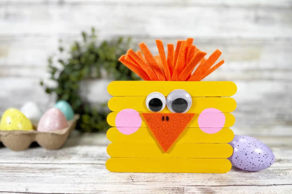 Picture of a Easter chick popsicle stick craft