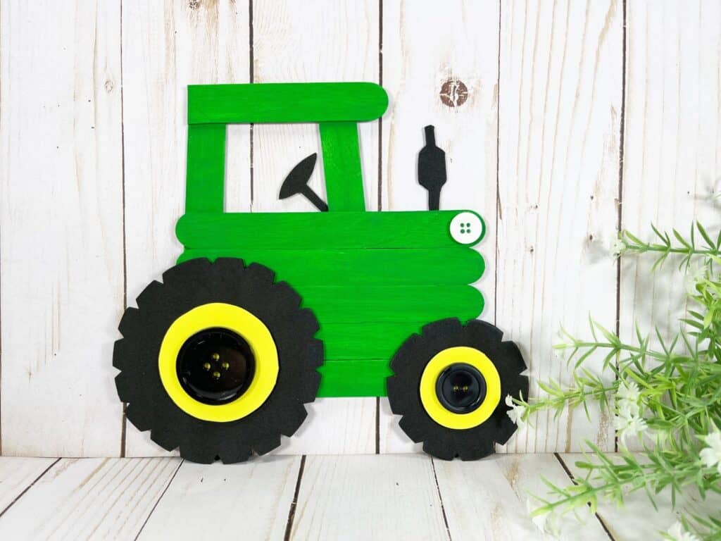 Picture of a tractor popsicle stick craft