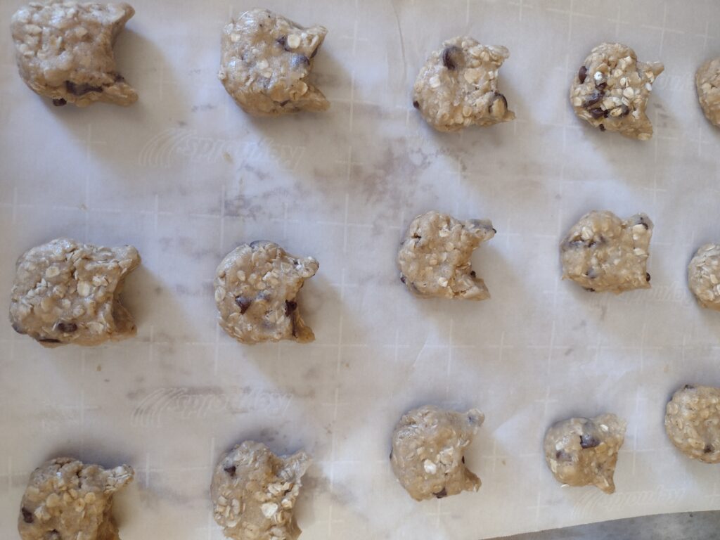 Picture of ears pinched on oatmeal cookie dough balls