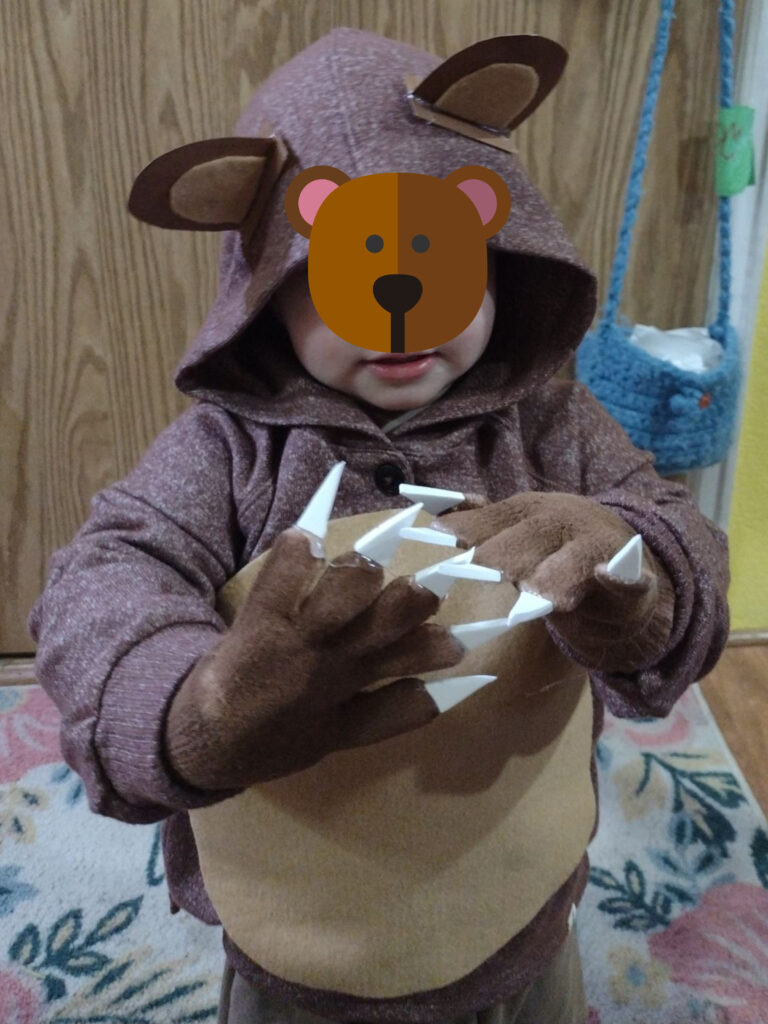 Picture of a toddler in a bear DIY costume
