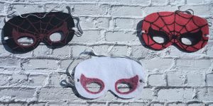 Picture of Spidey, Spin, and Ghost Spider felt masks.